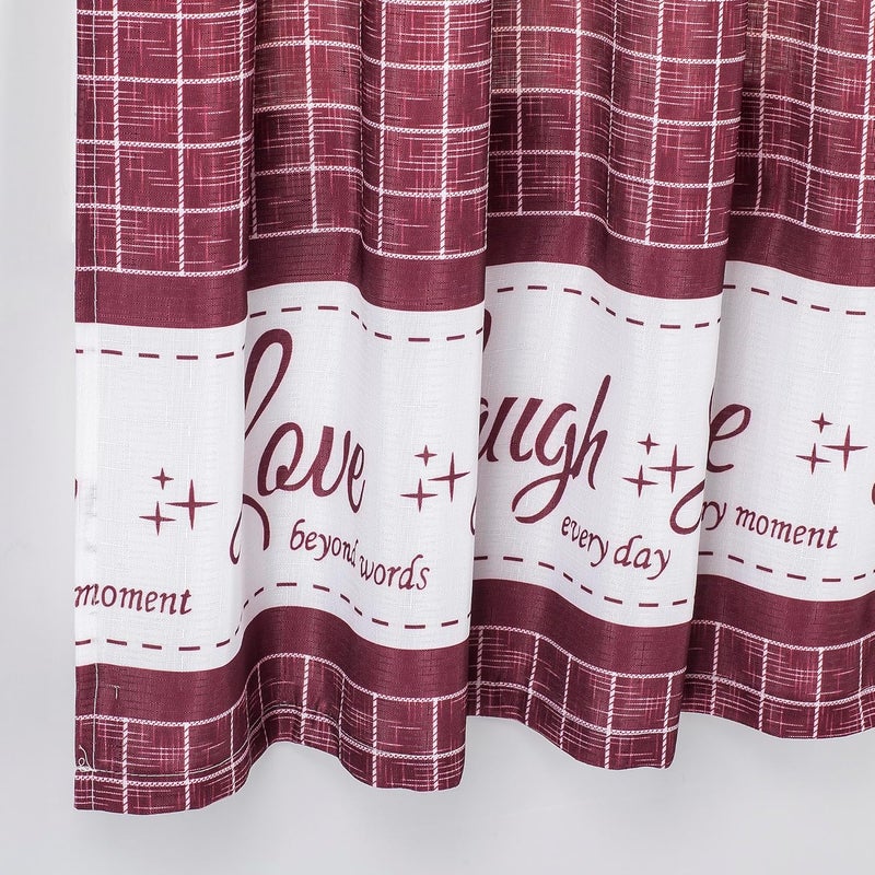 Decotex 3 Piece Live Love Laugh Gingham Check Plaid Kitchen Window Curtain Tiers and Valance Set (Burgundy, 36" Tiers with 14" Valance) - Image 2